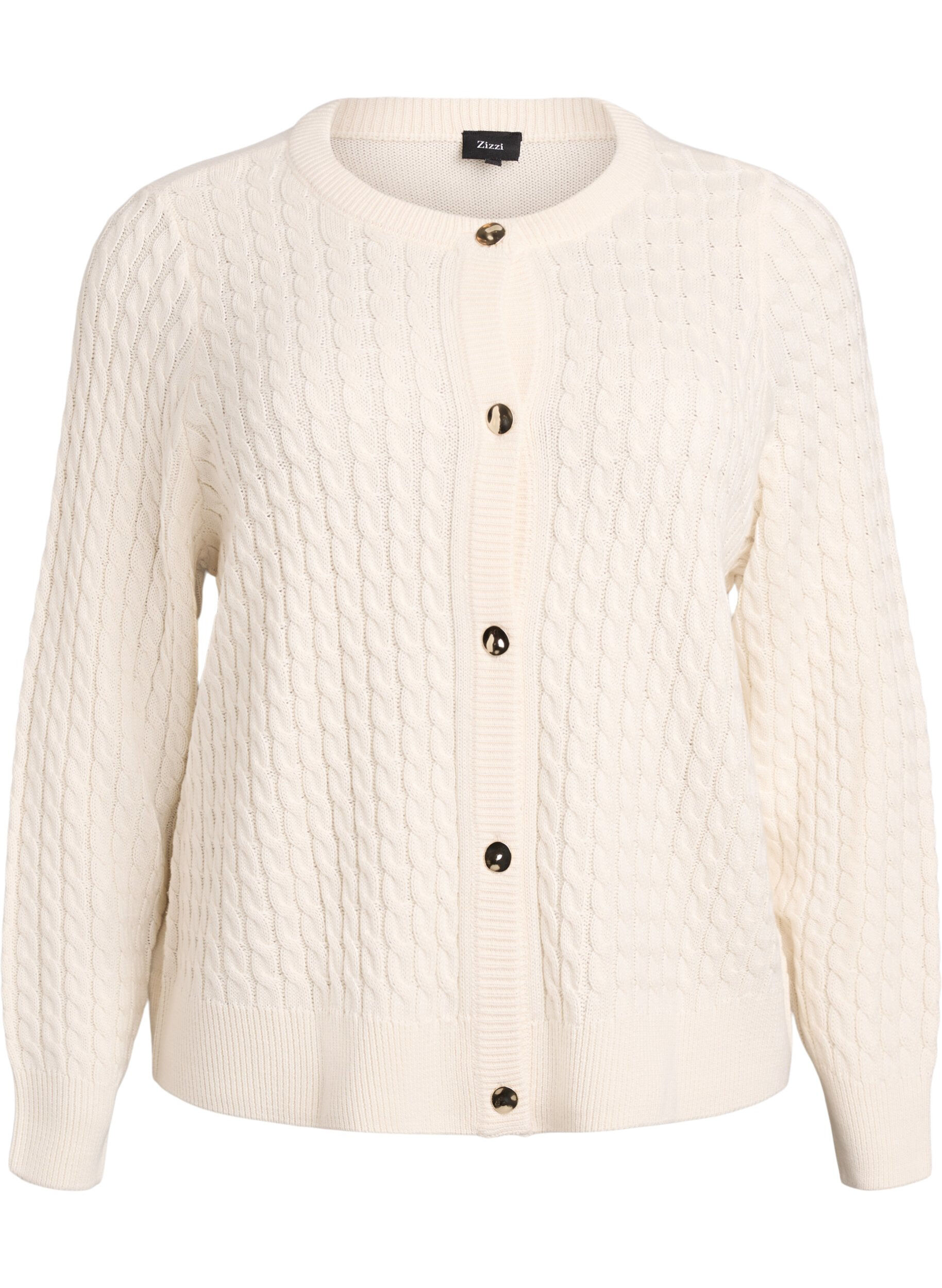 Zopfmuster-Strickjacke mit goldenen Kn&ouml;pfen