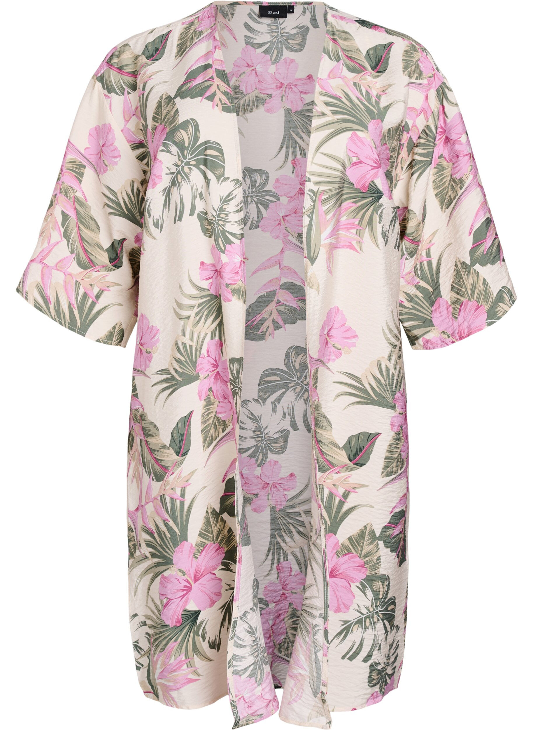 Zizzi Viskose-Kimono mit 3/4-&Auml;rmeln, Vanille, Packshot image number 0