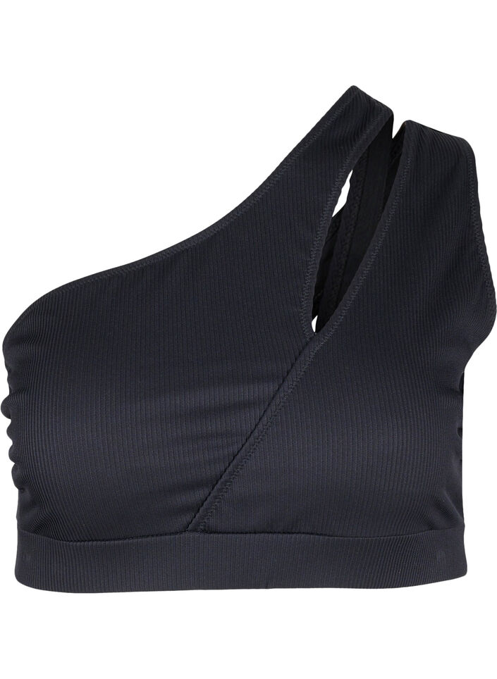 One-Shoulder Bikinitop aus Ripp, Black, Packshot image number 0