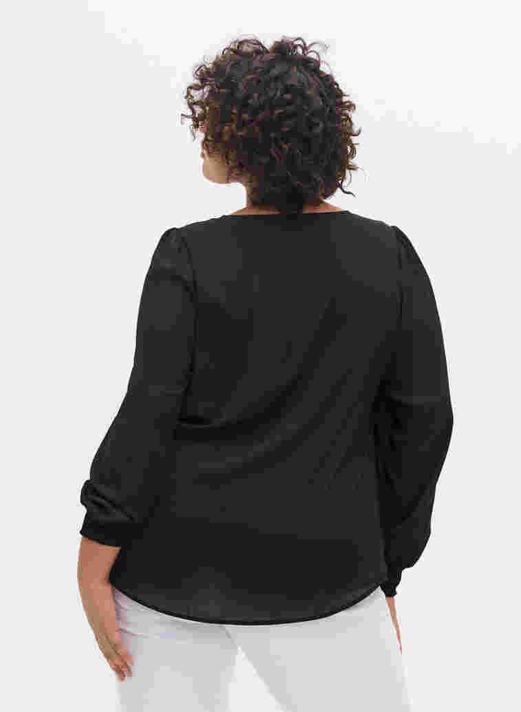 Hemdbluse von V-Ausschnitt und Smock, Black, Model image number 1