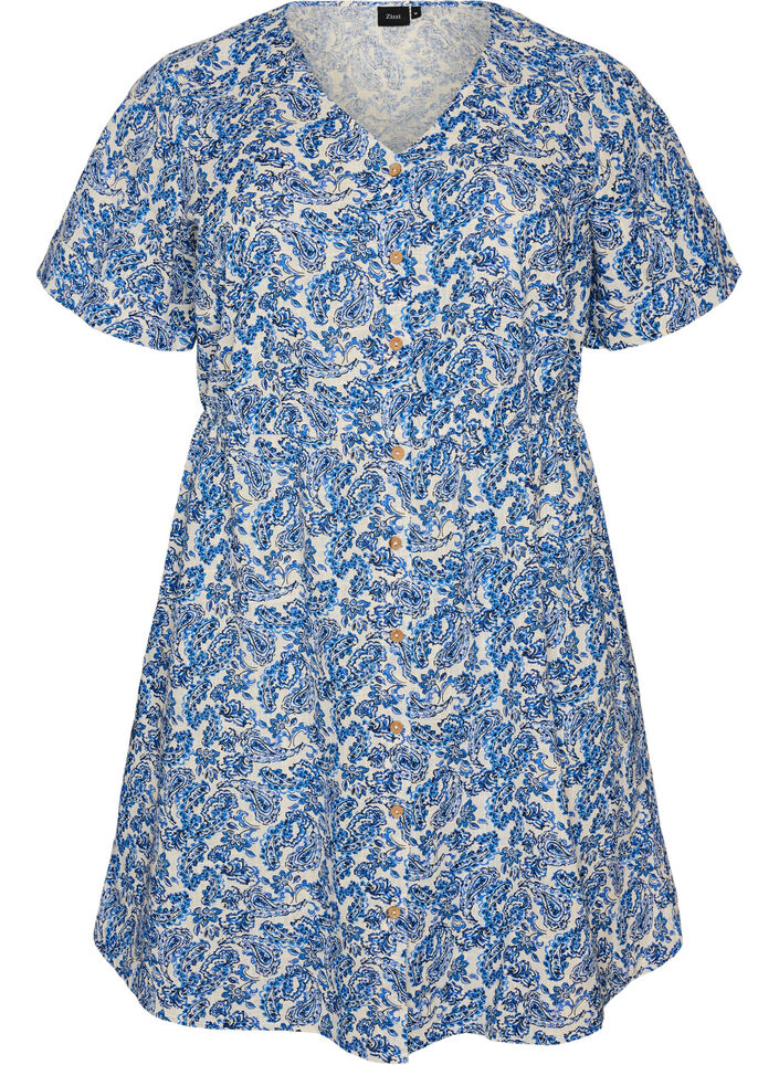 Kurzes Kleid aus Baumwolle mit Blumenprint, Blau, Packshot image number 0