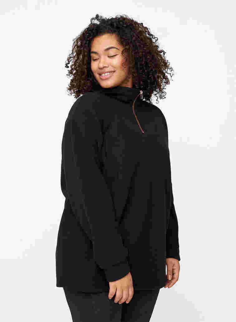 Hochgeschlossenes Fleece-Sweatshirt mit Reißverschluss, Black, Model image number 0