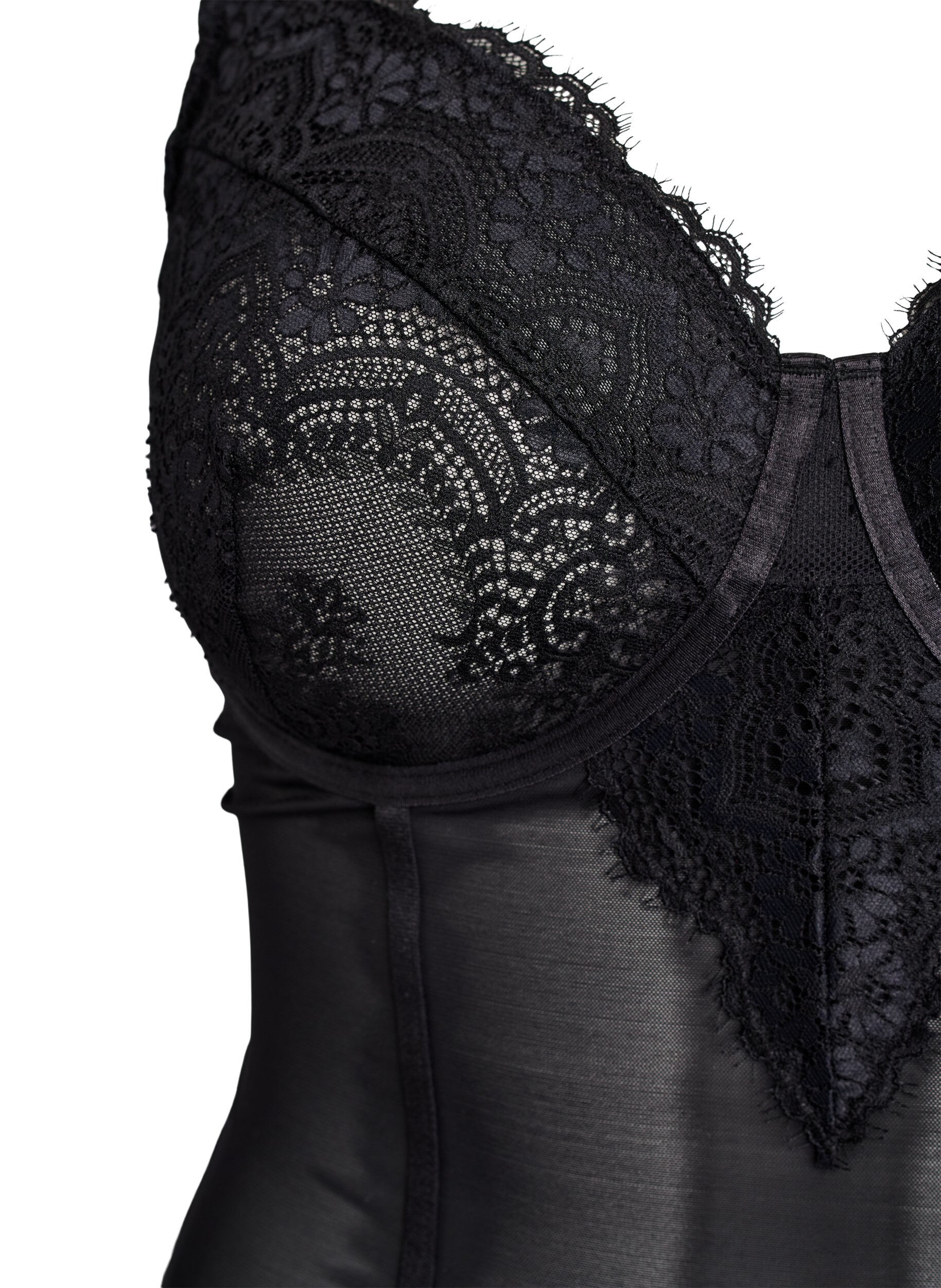 Zizzi Body aus Mesh mit Spitze und B&uuml;gel, Schwarz, Packshot image number 2