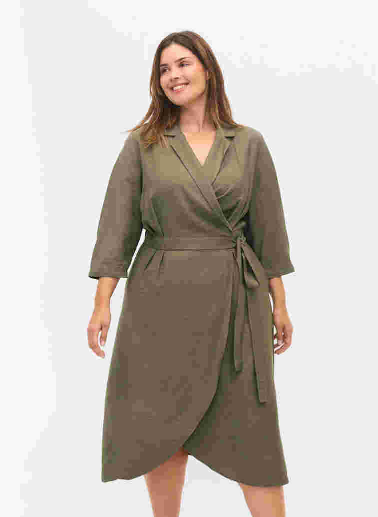 Wickelkleid aus Viskose mit 3/4 Ärmeln, Dusty Olive, Model image number 0