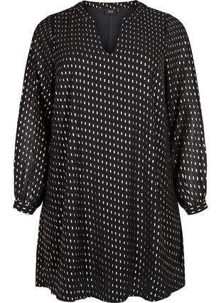 Langärmeliges Kleid mit Foliendruck, Black w. Gold, Packshot image number 0