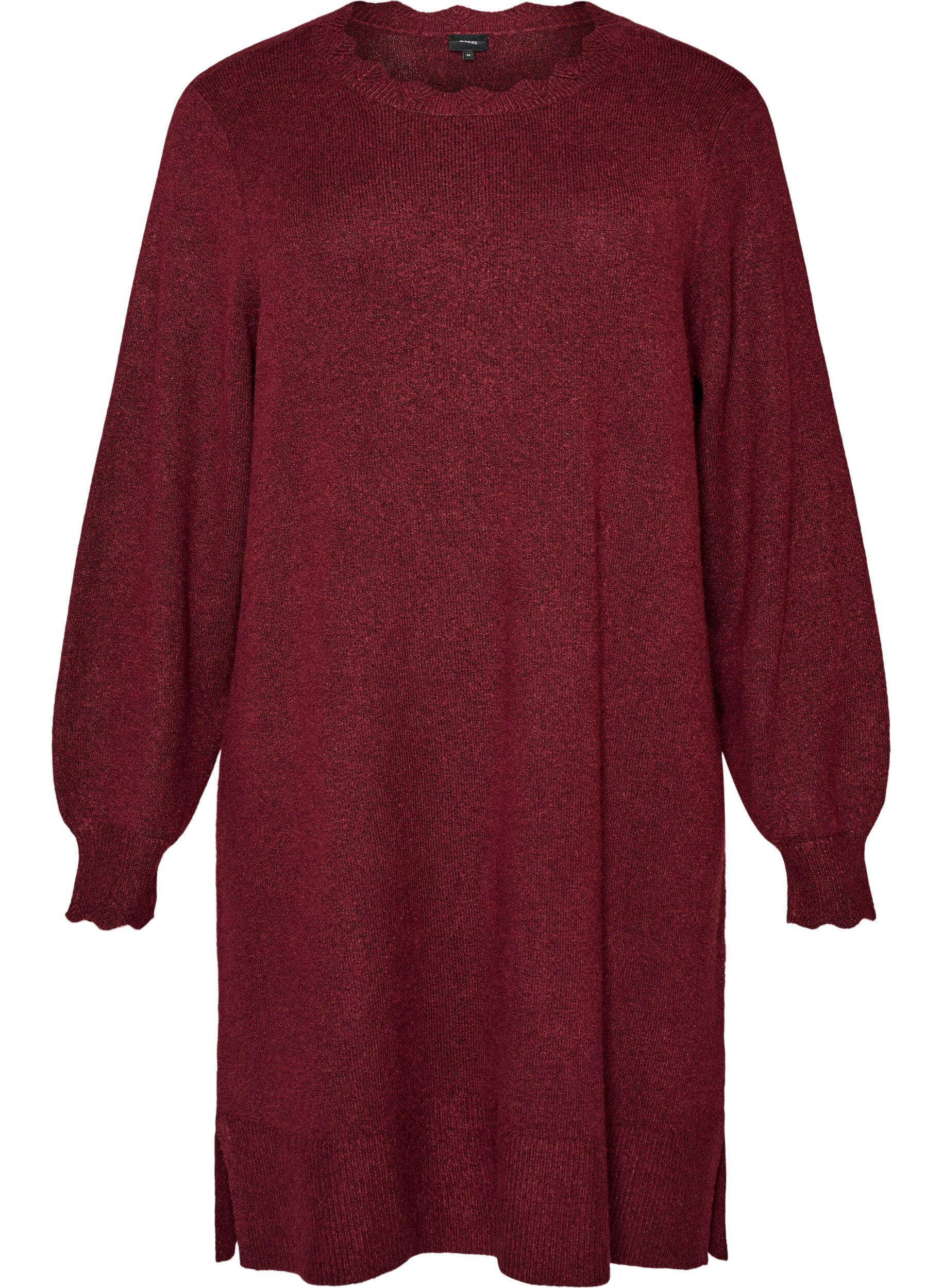 ZizziGestricktes Minikleid mit gewelltem Saum und Schlitzen, Rot, Packshot image number 0