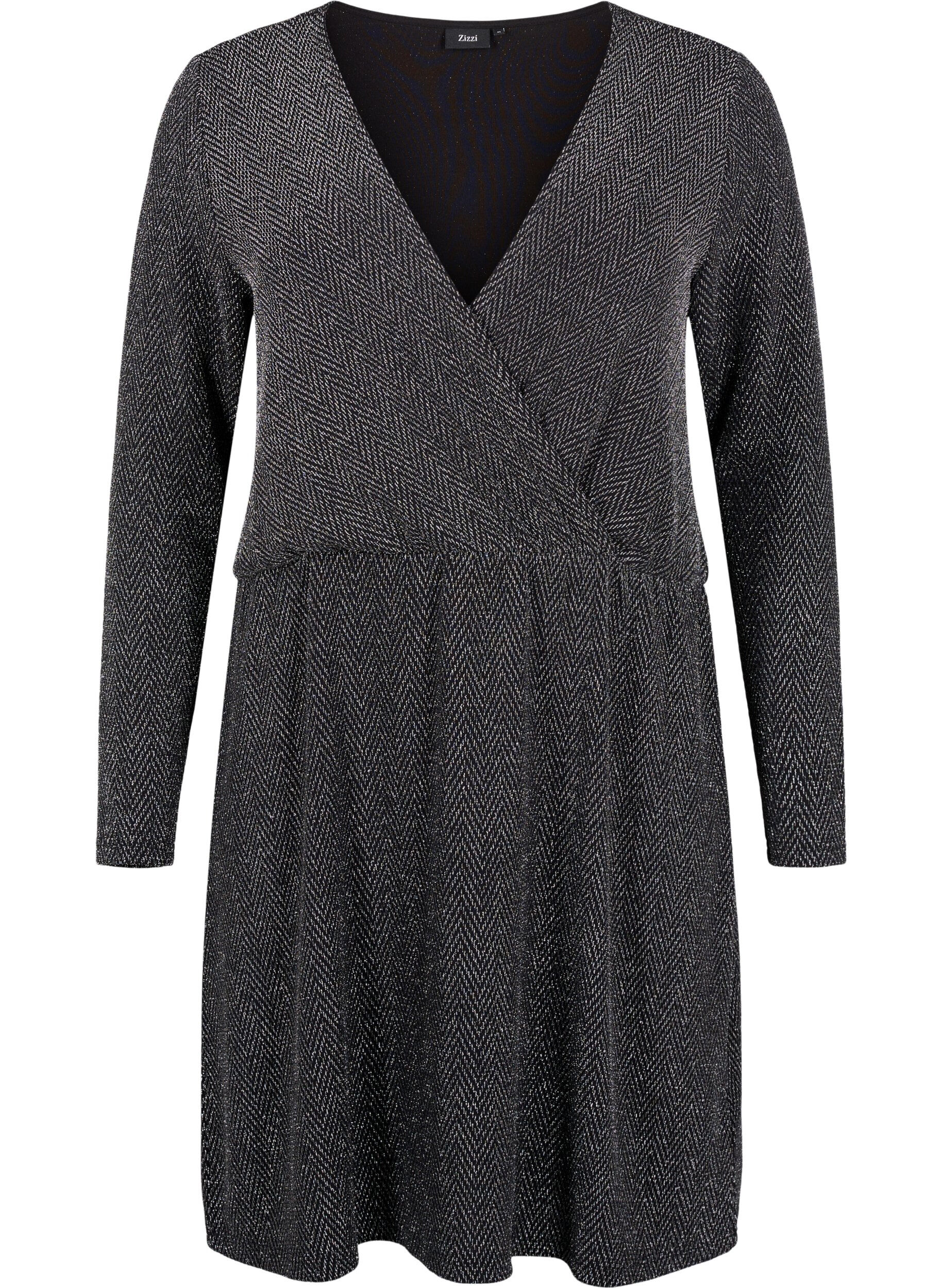 Zizzi Glitzerkleid mit Zickzackmuster, Silver ZigZagShimmer, Packshot image number 0