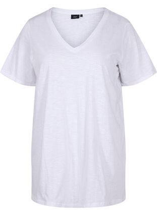 Einfarbiges Oversize T-Shirt mit V-Ausschnitt, Bright White, Packshot image number 0