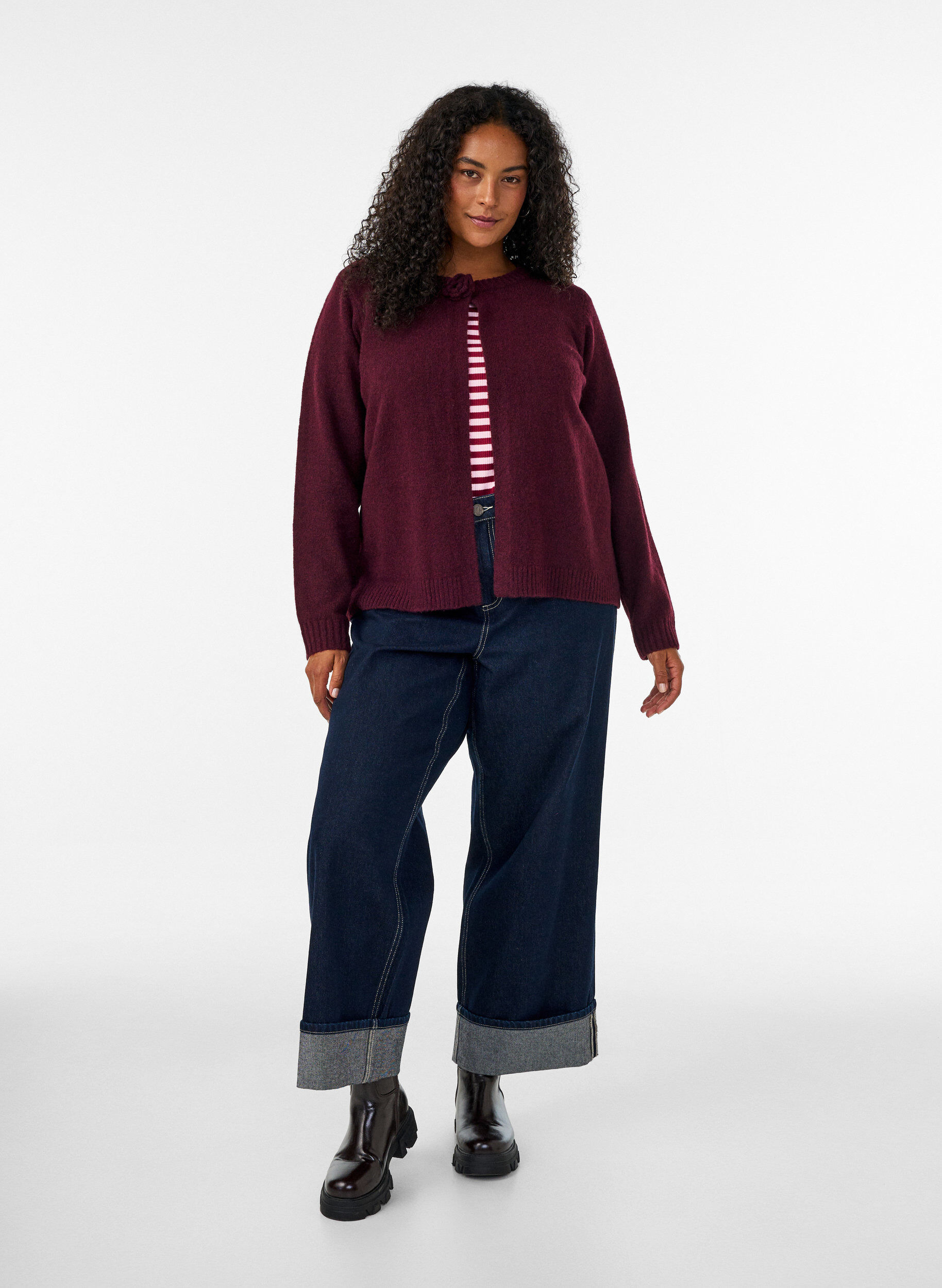 ZizziStrickjacke mit Bl&uuml;tendetail, Dunkles Bordeaux, Model image number 1