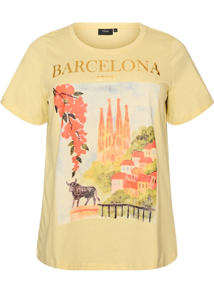 T-shirt aus Baumwolle mit Print, Gelb, Packshot image number 0