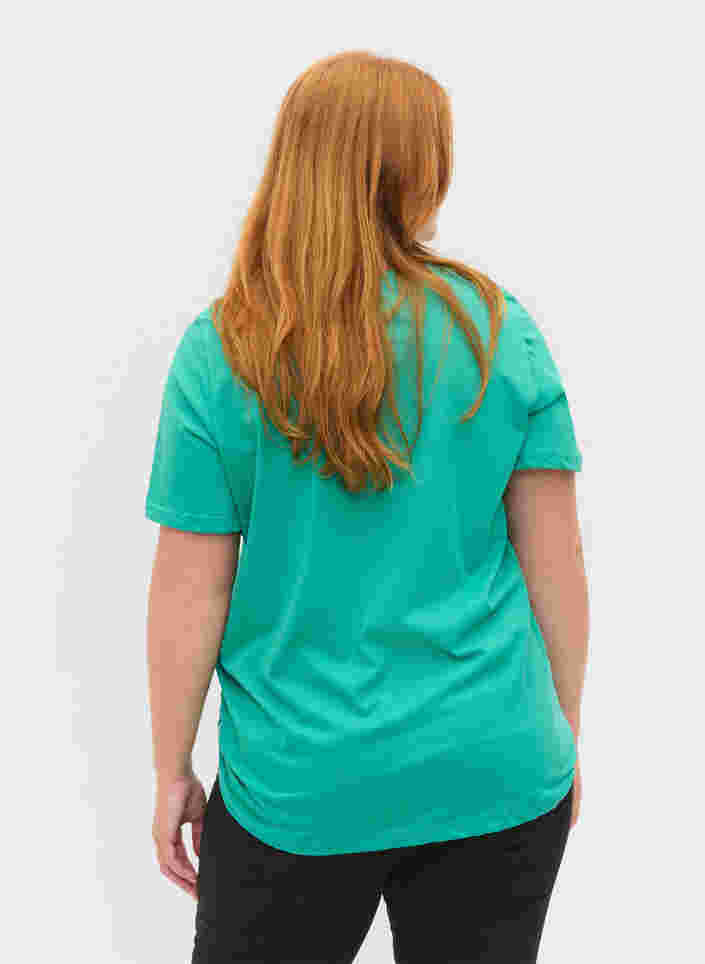 Kurzärmeliges Baumwoll-T-Shirt mit Druck, Sea Green, Model image number 1