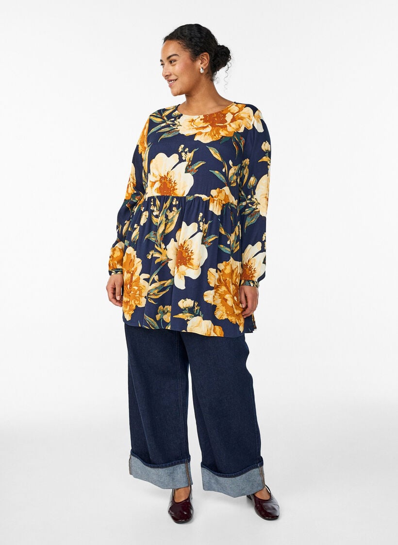 Lang&auml;rmelige Tunika mit Teilungsnaht, Blau, Model image number 1