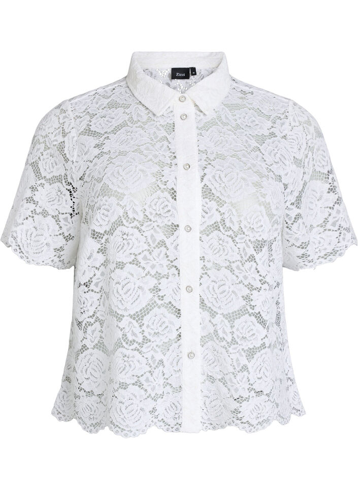 Spitzen blusenshirt mit perlenkn&ouml;pfen, Wei&szlig;, Packshot image number 0