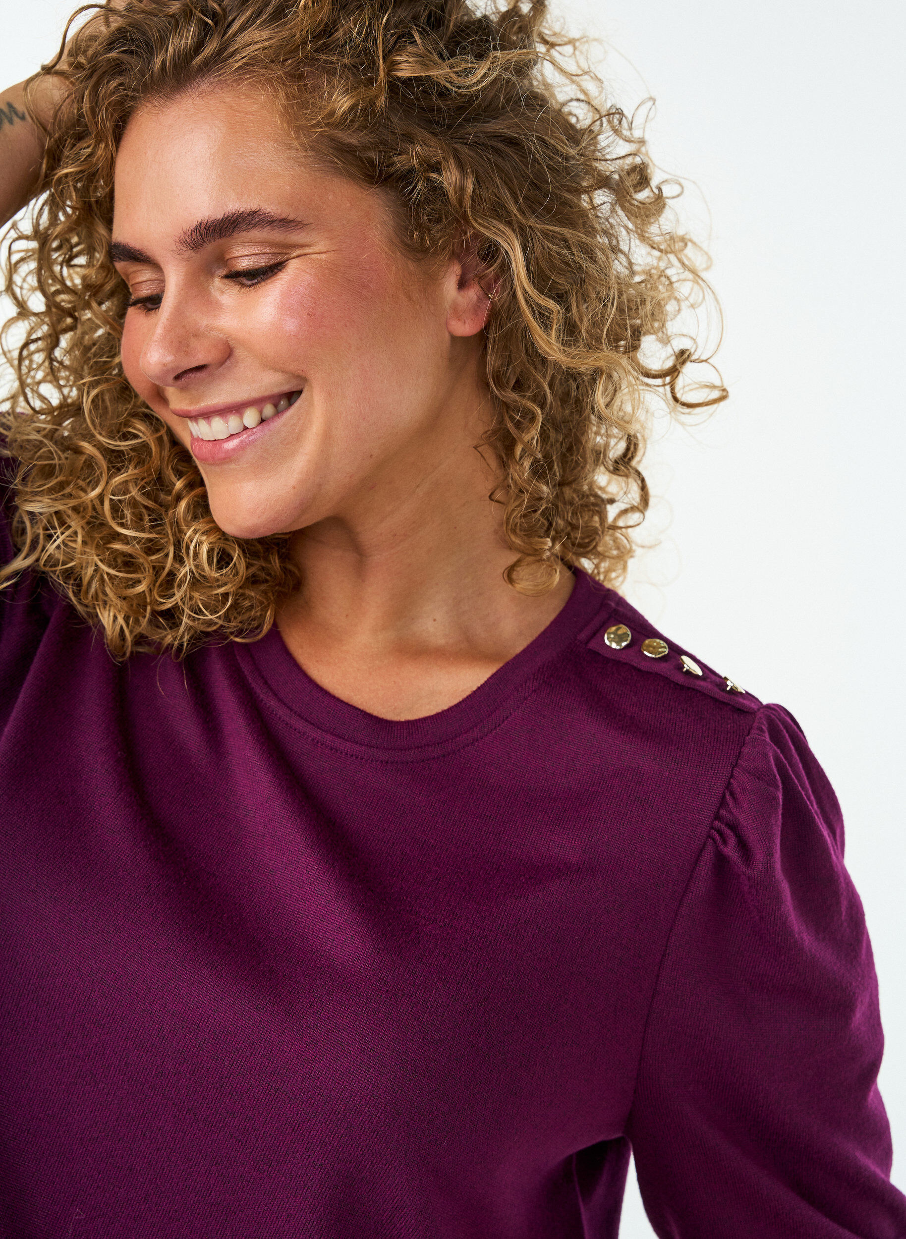 ZizziBluse mit Knopfdetail und kurzen Puff&auml;rmeln, Dunkles Bordeaux, Model image number 3