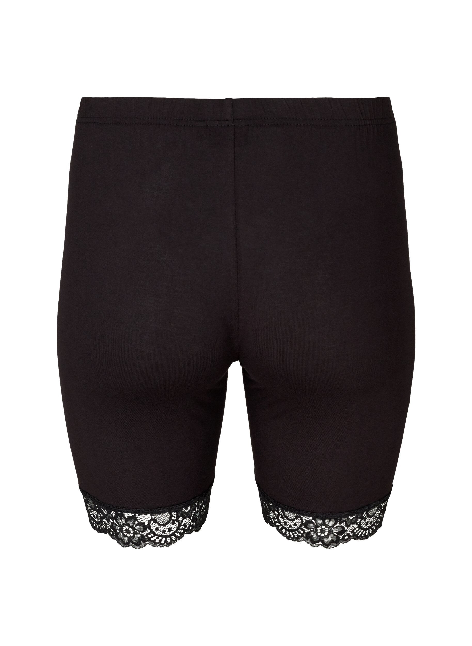 Zizzi Fahrradshorts mit Spitzensaum, Schwarz, Packshot image number 1