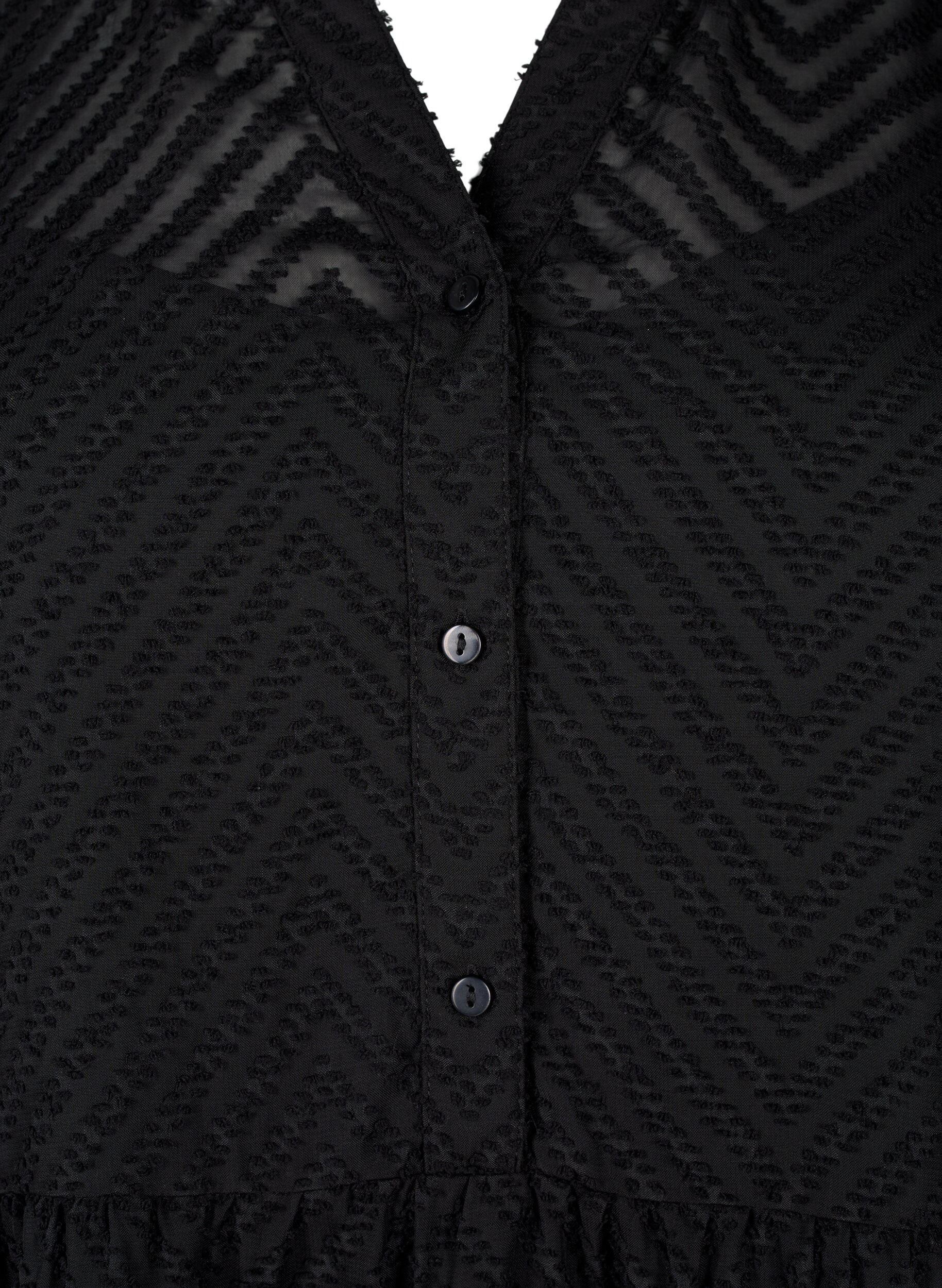 Zizzi Strukturiertes kurzes Kleid mit R&uuml;schenkragen, Black, Packshot image number 2