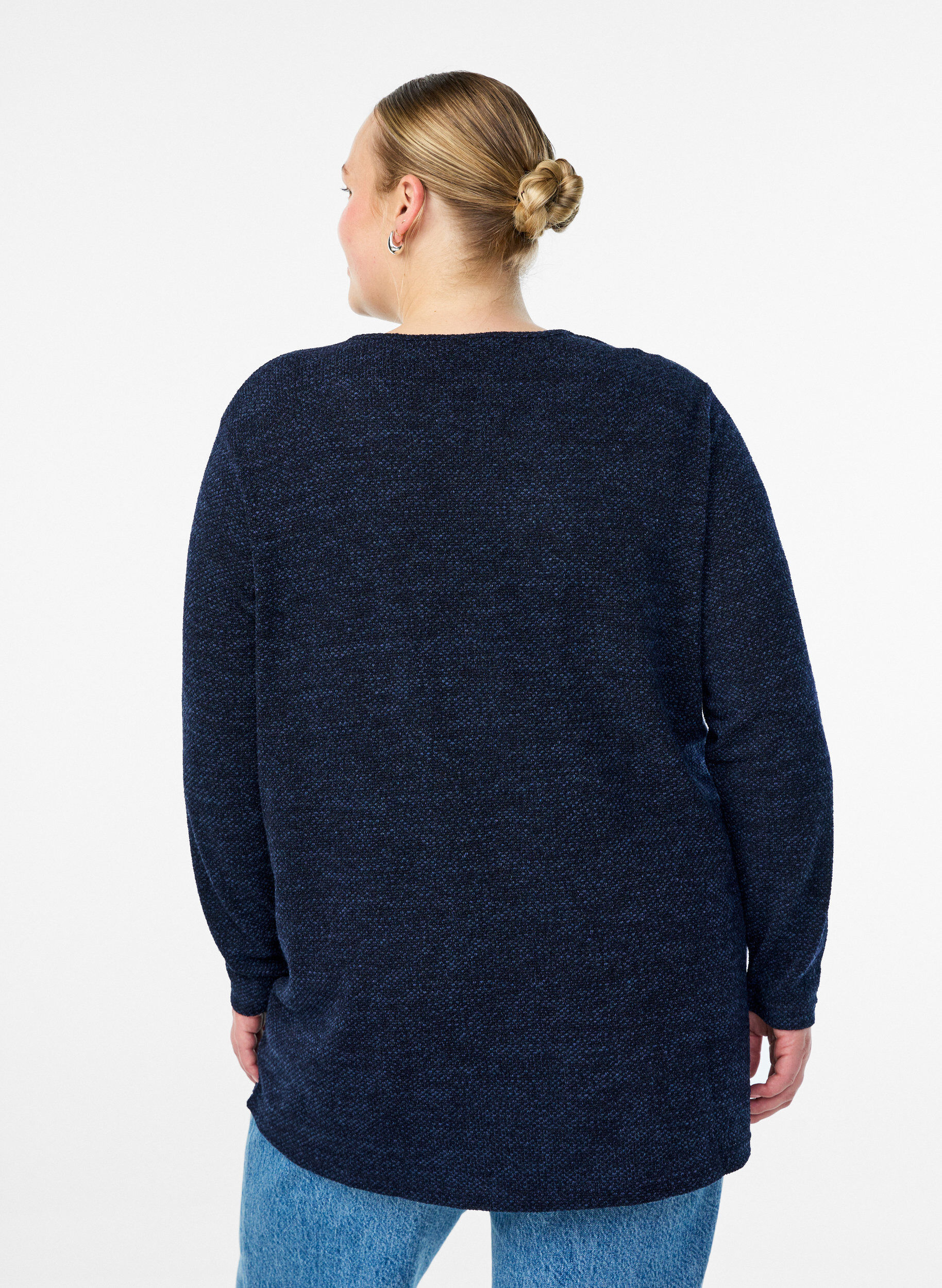 Zizzi Lang&auml;rmelige Bluse mit Struktur, Blau, Model image number 2