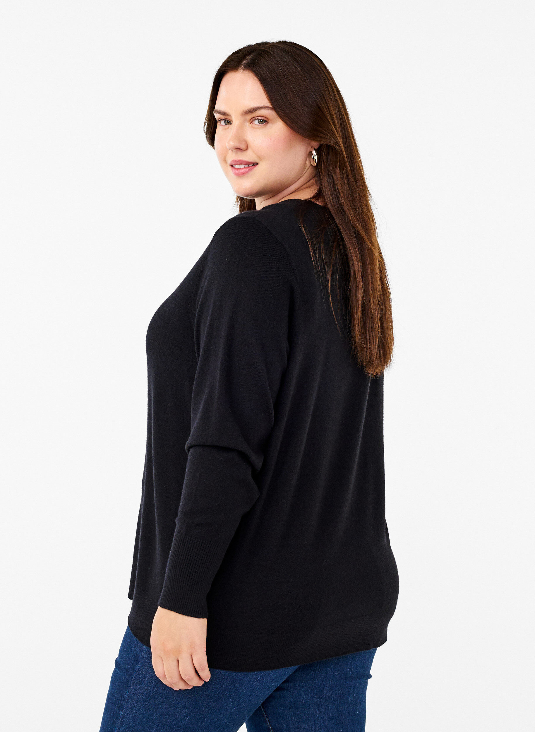 Zizzi FLASH &ndash; Strickpullover mit Rundhalsausschnitt, Schwarz, Model image number 2