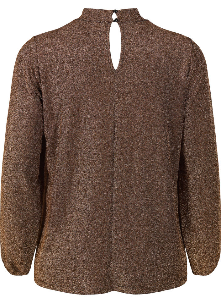 Langärmlige Glitzerbluse mit Rundhalsausschnitt und V-Detail, Black Copper, Packshot image number 1