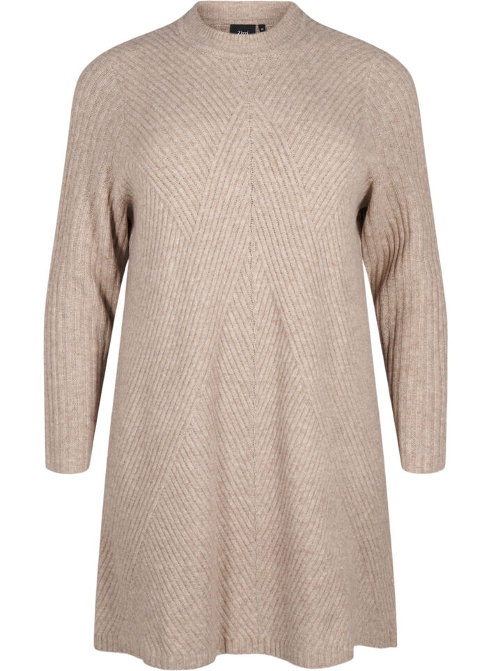 Kurzes Rippstrickkleid mit Rundhalsausschnitt, Simply Taupe Mel., Packshot image number 0