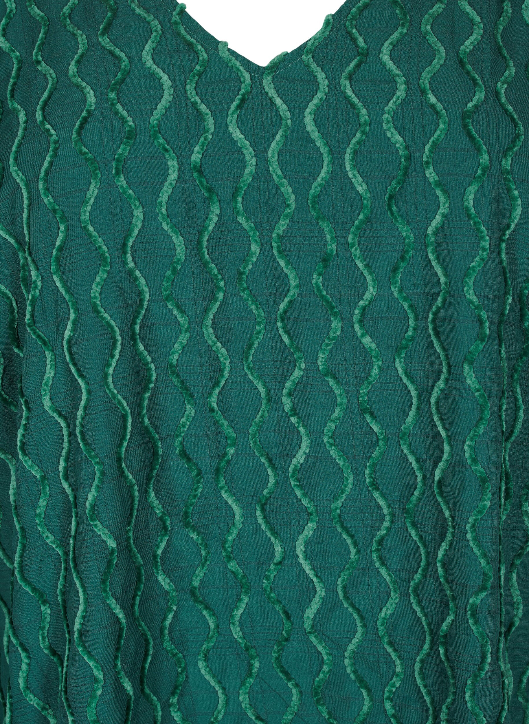 Zizzi Langarmbluse mit Muster und V-Ausschnitt, Rain Forest, Packshot image number 2