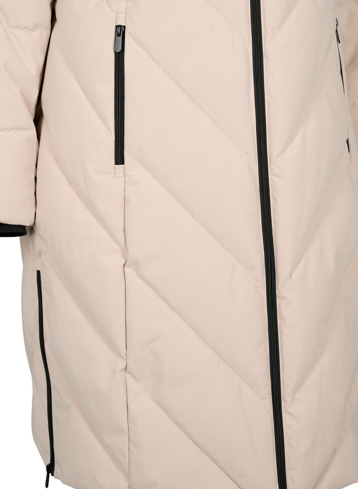 Langer Wintermantel mit Hakenverschl&uuml;ssen und Kunstfellkragen, Beige, Packshot image number 3