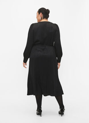Langärmeliges Kleid aus Viskose mit Ton-in-Ton-Druck, Black, Model image number 1