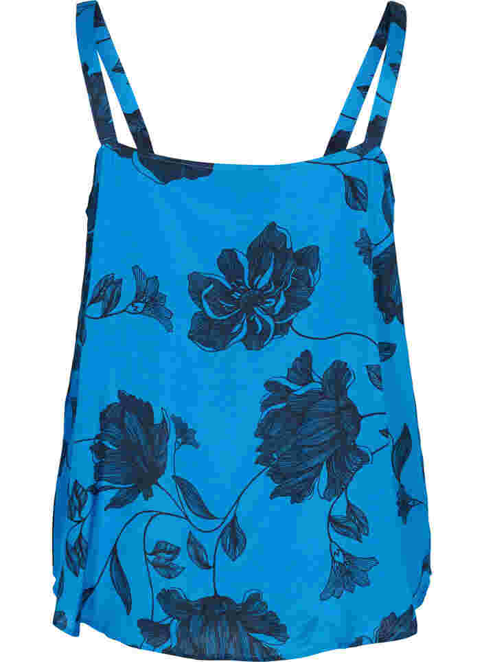 Ärmelloses Viskose-Top mit Blumendruck, Blue Flower AOP, Packshot image number 1
