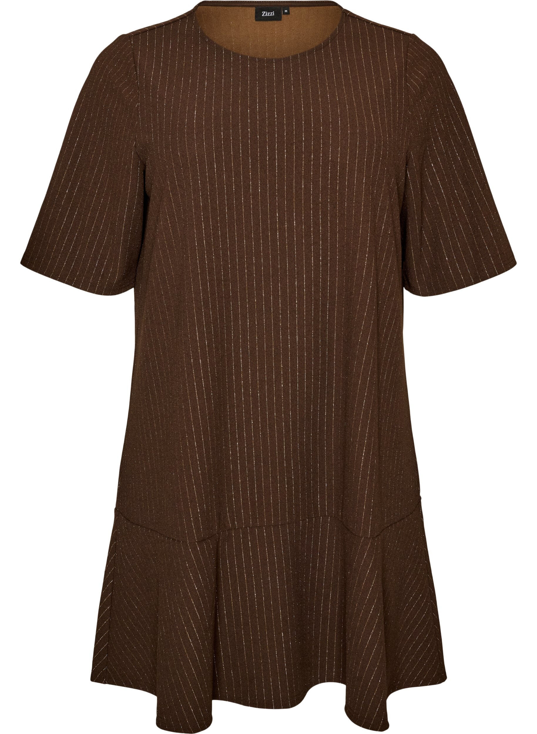 ZizziKurzes A-Linien-Kleid mit Glitzerstreifen, Braun, Packshot image number 0