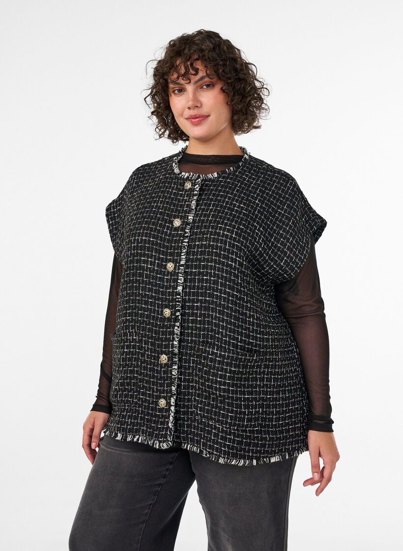 Karierte Weste mit Zierkn&ouml;pfen, Schwarz, Model image number 0