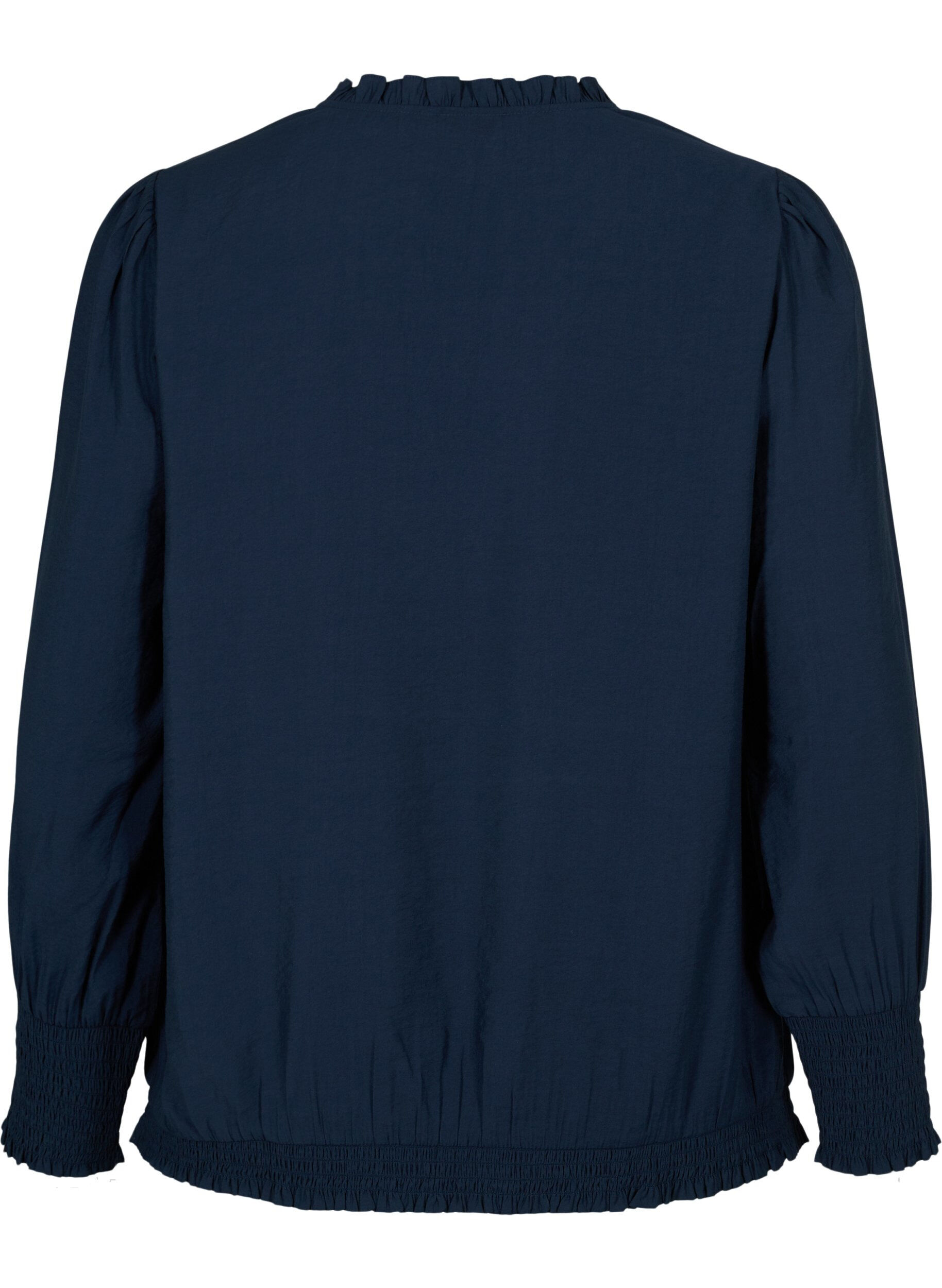 Zizzi Viskosebluse mit langen &Auml;rmeln und Smock, Navy Blazer, Packshot image number 1