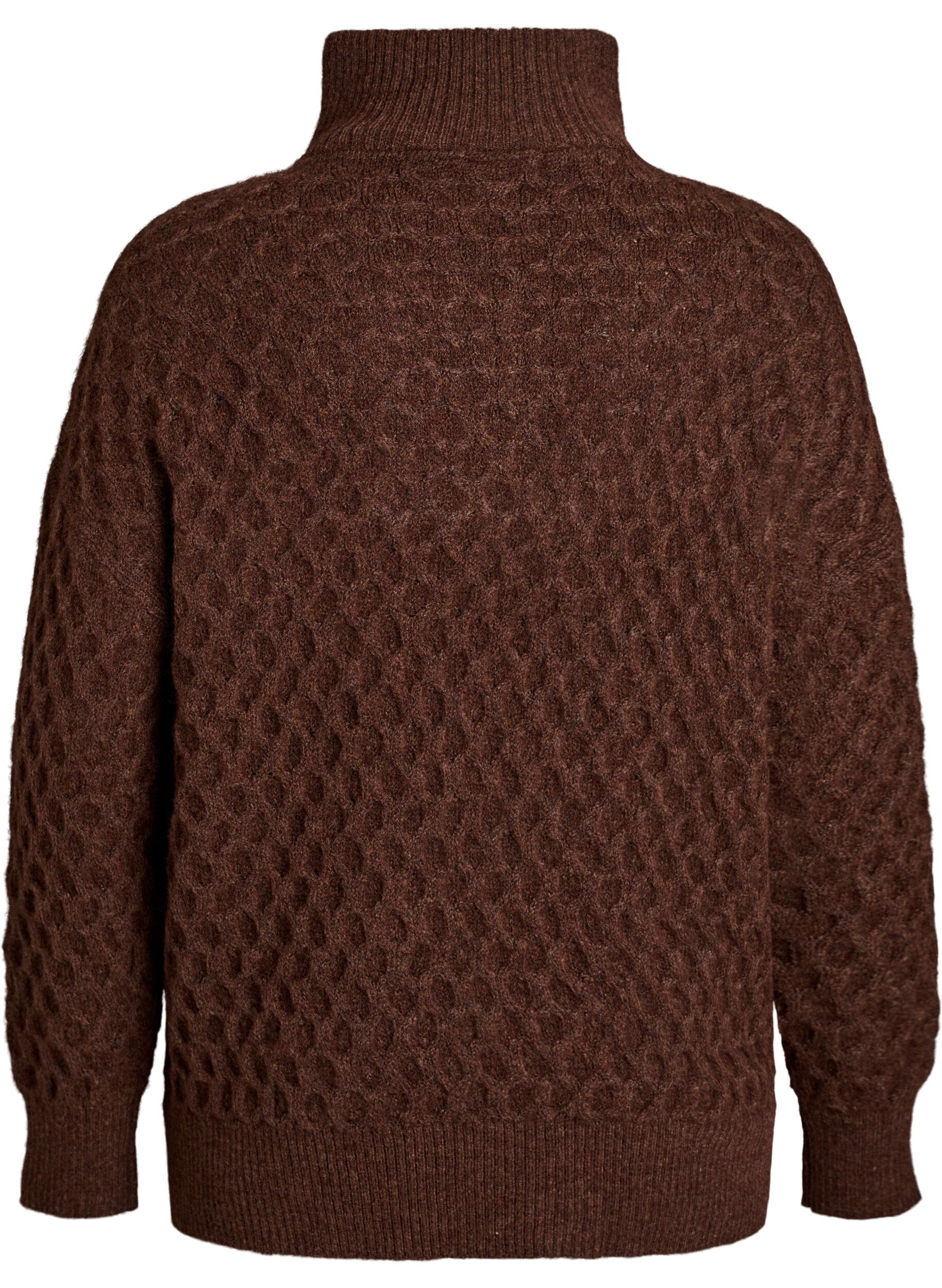 Zizzi Pullover mit hohem Kragen und Struktur, Braun, Packshot image number 1