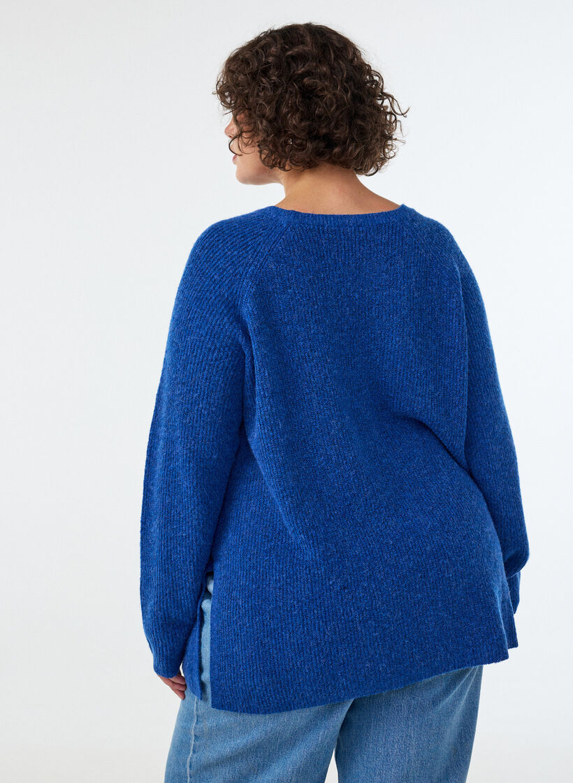 Strickpullover mit diagonalem Muster und Raglan&auml;rmeln, Blau, Model image number 2