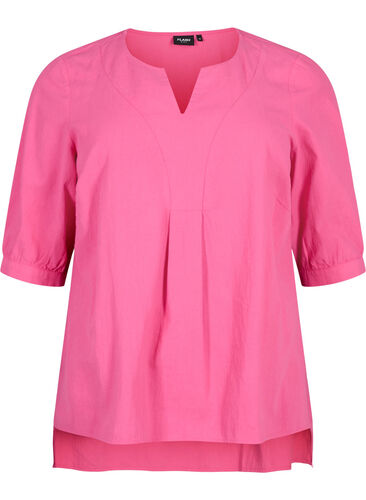 FLASH - Bluse aus Baumwolle mit halblangen Ärmeln, Raspberry Rose, Packshot image number 0