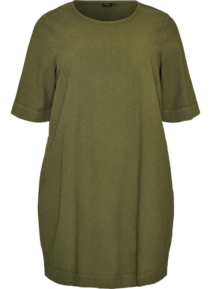 Kleid aus Baumwolle mit kurzen &Auml;rmeln und Taschen, Gr&uuml;n, Packshot image number 0