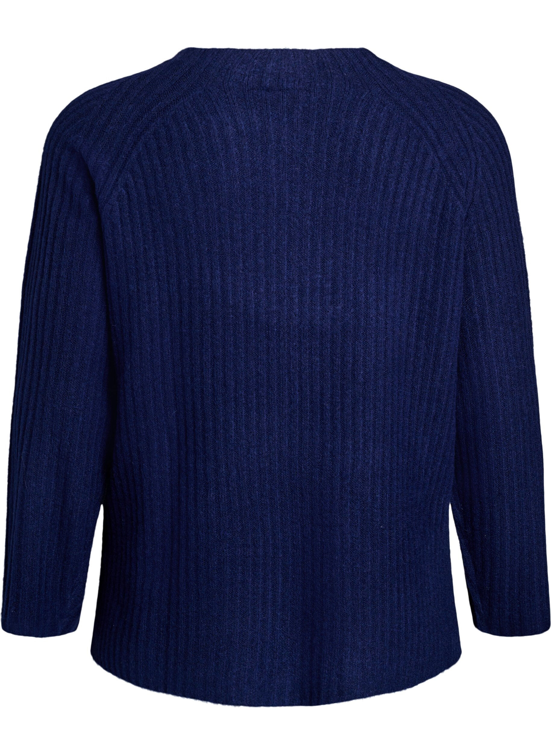 Zizzi Pullover aus Rippstrick mit Zierkn&ouml;pfen, Blau, Packshot image number 1