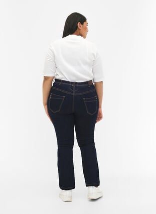 Slim Fit Vilma Jeans mit hoher Taille, Dk blue rinse, Model image number 2
