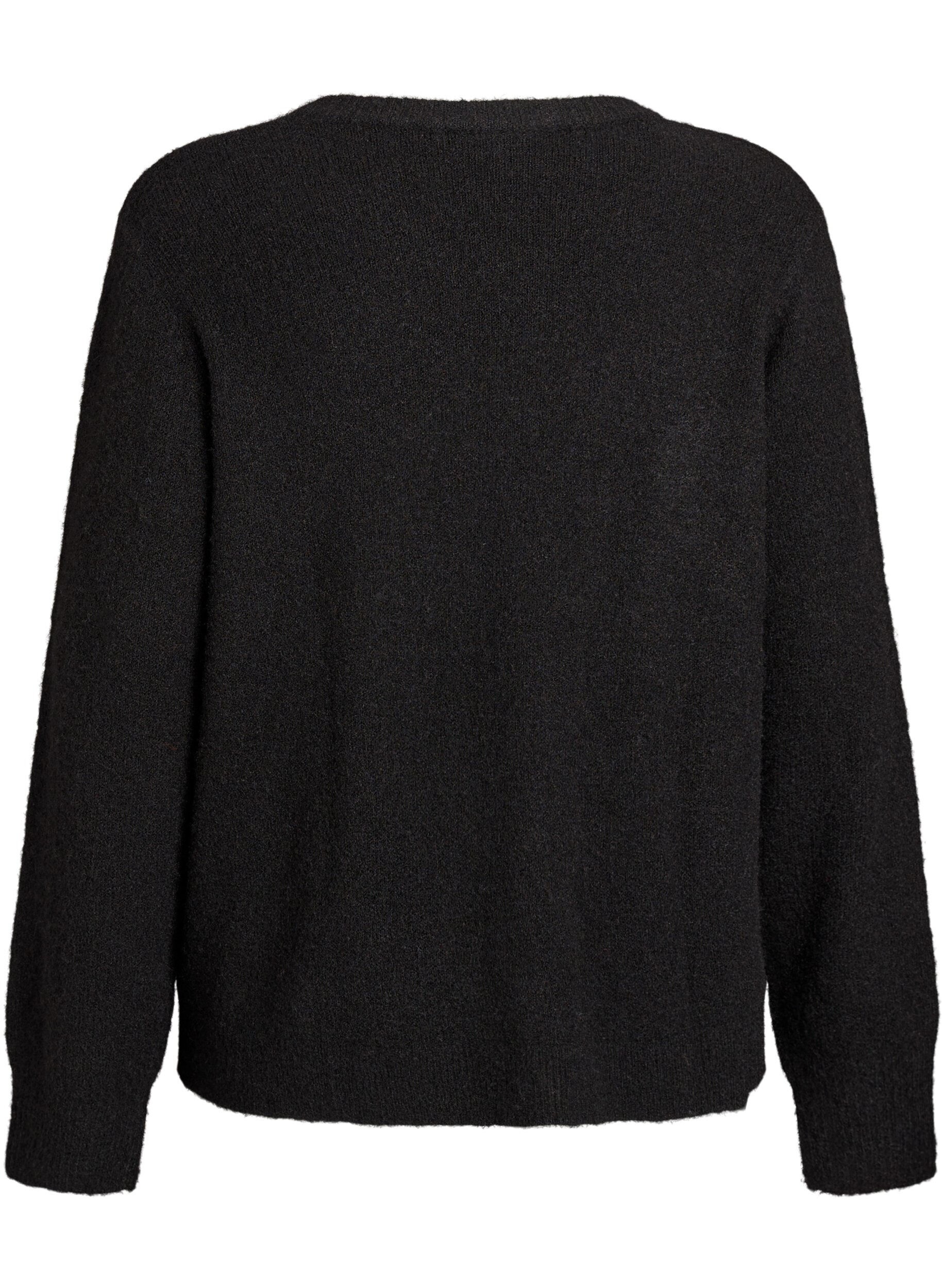 Zizzi Strickjacke aus Wolle mit Kn&ouml;pfen, Schwarz, Packshot image number 1