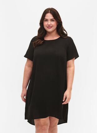 Kleid mit Aufdruck und kurzen Ärmeln, Black, Model image number 0