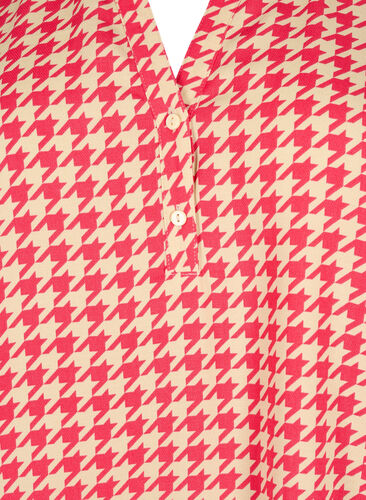 Bluse mit Smok und V-Ausschnitt, Raspb. Houndsthooth, Packshot image number 2