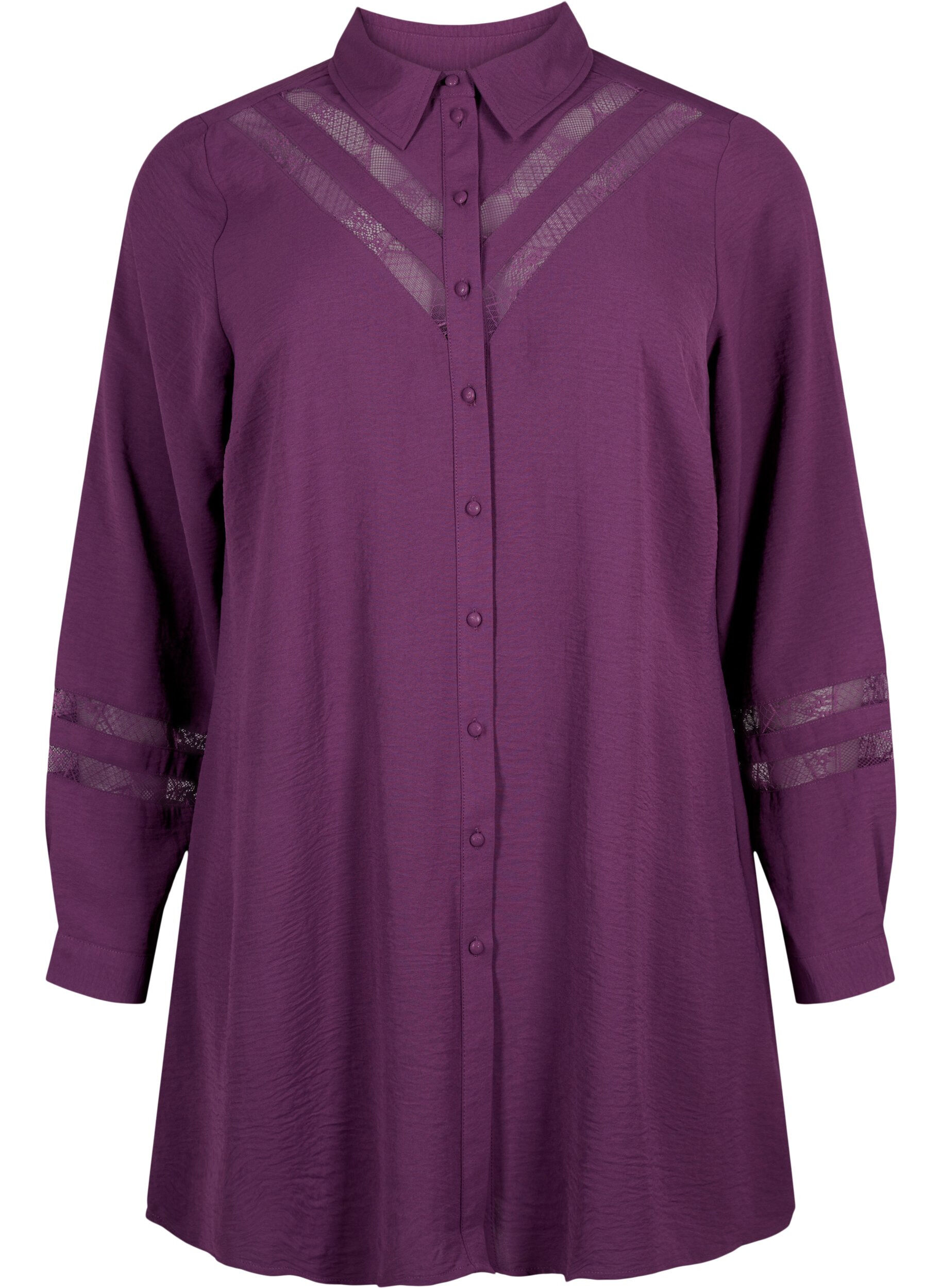 Zizzi Langes Shirt mit Spitzendetails, Deep Purple, Packshot image number 0
