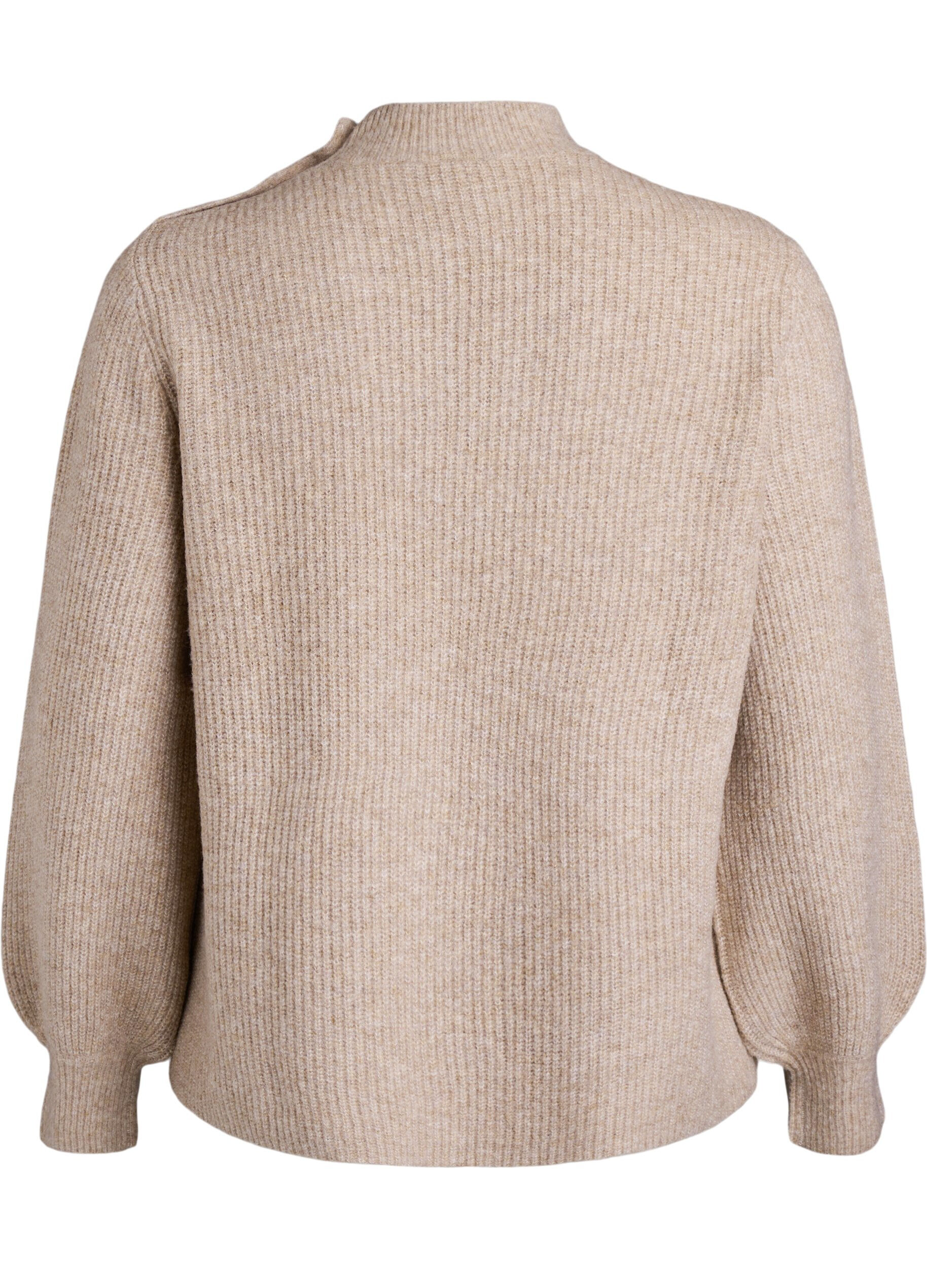 ZizziPullover aus Rippstrick mit Puff&auml;rmeln und Kn&ouml;pfen, Beige, Packshot image number 1