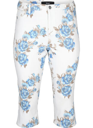 Amy Capri-Jeans mit hohem Bund und Blumenprint, White B.AOP, Packshot image number 0