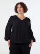 Viskosebluse mit V-Ausschnitt und Ballonform, Schwarz, Model image number 0