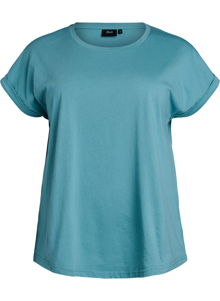 Kurz&auml;rmliges T-Shirt aus einer Baumwollmischung, Blau, Packshot image number 0