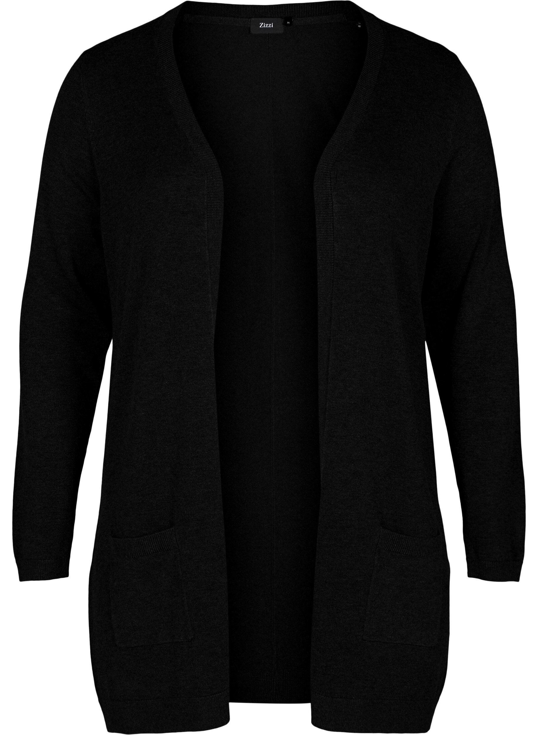 Zizzi Lange Strickjacke aus einer Viskosemischung, Schwarz, Packshot image number 0