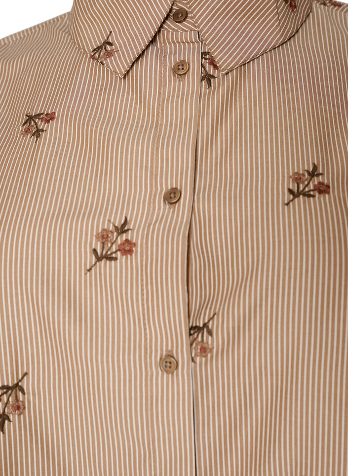 Gestreifte Bluse mit bestickten Blumen, Braun, Packshot