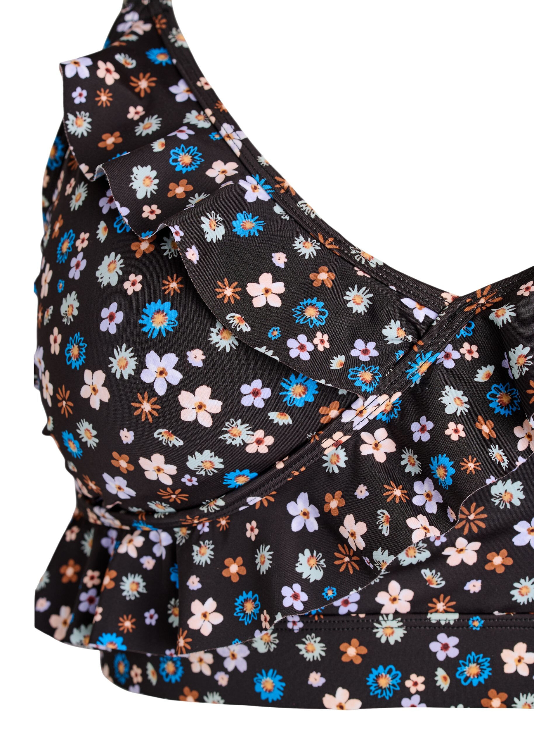 Zizzi Gebl&uuml;mtes Bikinioberteil mit R&uuml;schendetails, Braun, Packshot image number 2