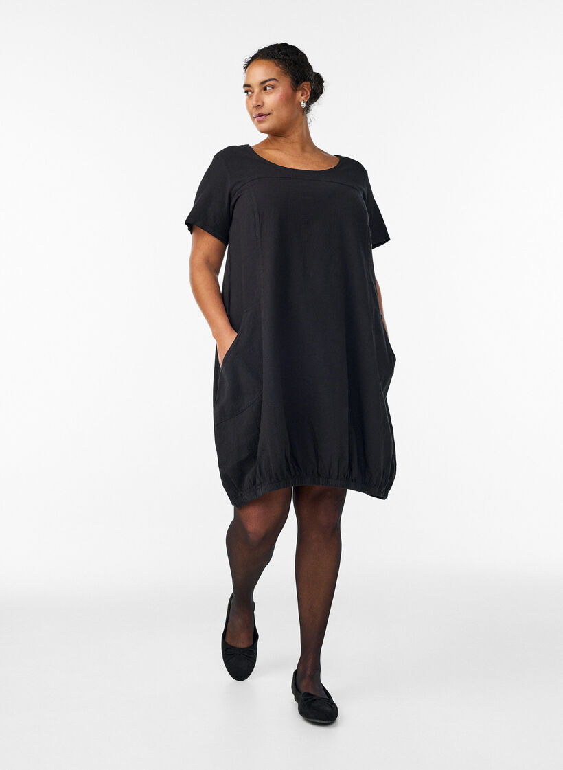 Kurzarm Kleid aus Baumwolle, Schwarz, Model image number 1