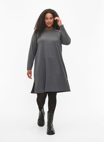 Langärmliges Jerseykleid mit Knöpfen, Dark Grey Melange, Model image number 2
